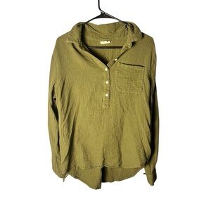 A.N.A Olive Green Button Front Long Sleeve Blouse Women’s Size Medium